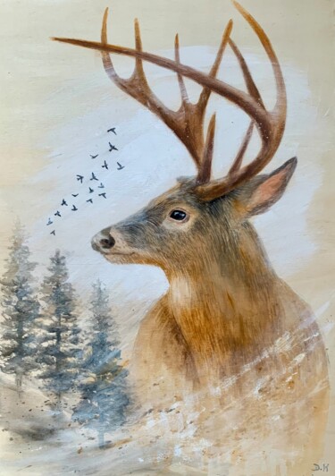 "Proud deer" başlıklı Tablo Deborah Kerner tarafından, Orijinal sanat, Akrilik Ahşap Sedye çerçevesi üzerine monte edilmiş
