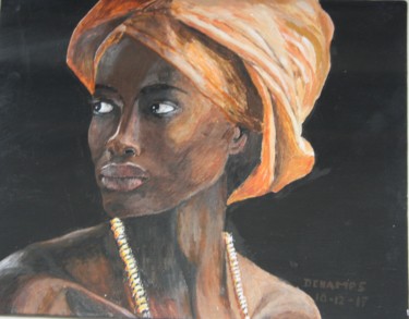 Painting titled "African Beauty" by Edmond Dechamps, Original Artwork, Acrylic
