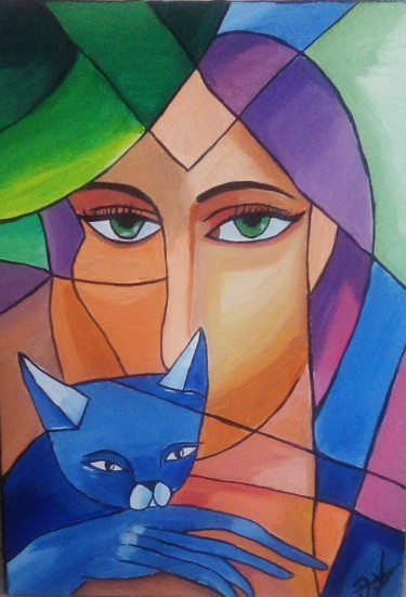 "Ben ve kedim" başlıklı Tablo Demet Vural tarafından, Orijinal sanat, Akrilik