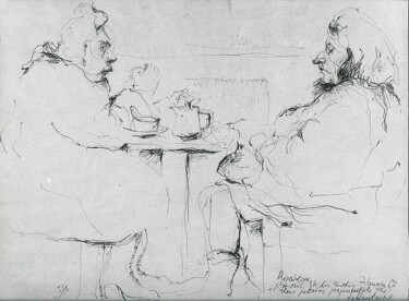 Disegno intitolato "deux-putains-prenne…" da Jacques Deffontaine, Opera d'arte originale, Inchiostro