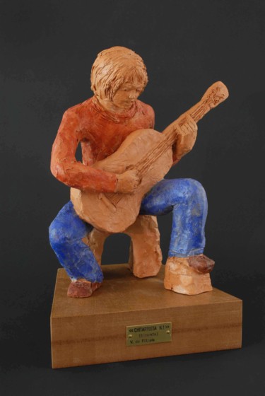 Sculpture intitulée "Il chitarrista" par Vincenzo De Filippis, Œuvre d'art originale, Terre cuite