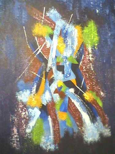 Painting titled "Volcan_Cubiste" by Mounir Dehane, Original Artwork, Oil