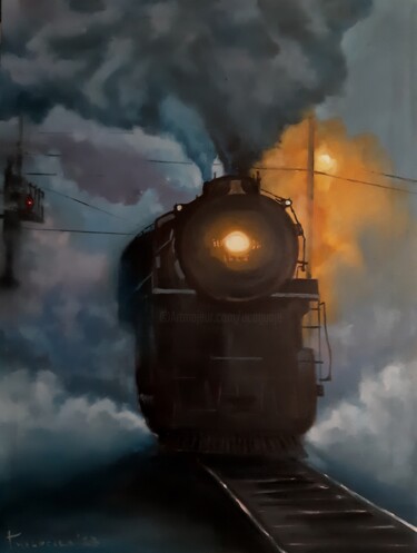 Malarstwo zatytułowany „runaway train” autorstwa Dejan Gulicoski, Oryginalna praca, Olej Zamontowany na Drewniana rama noszy