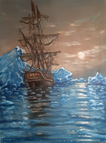 Pittura intitolato "iceberg" da Dejan Gulicoski, Opera d'arte originale, Olio Montato su Telaio per barella in legno