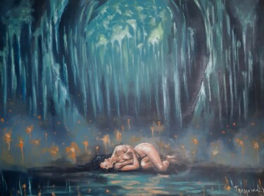 Painting titled "The birth of Venus" by Dejan Gulicoski, Original Artwork, Oil Mounted on Wood Stretcher frame