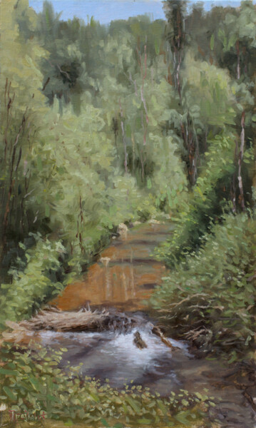 Painting titled "River After the Sto…" by Dejan Trajkovic, Original Artwork, Oil