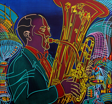 Schilderij getiteld "the tuba player" door Dek, Origineel Kunstwerk, Acryl