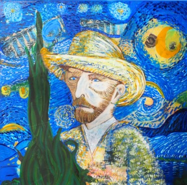Painting titled "Van Gogh et sa Nuit…" by Artedelph, Original Artwork, Oil