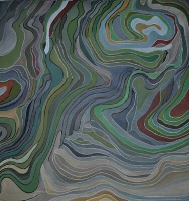 Malarstwo zatytułowany „Maps: Ping'An” autorstwa Delab, Oryginalna praca, Akryl Zamontowany na Drewniana rama noszy