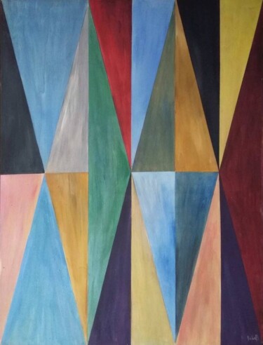 Painting titled "Arcobaleno geometri…" by Delab, Original Artwork, Acrylic Mounted on Wood Stretcher frame