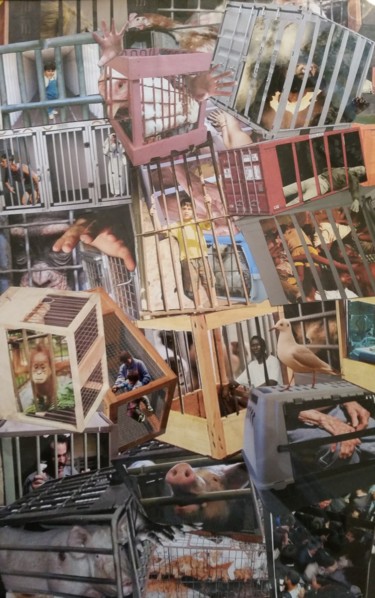 Collagen mit dem Titel "la Cage" von Sy-Mo-Vi, Original-Kunstwerk, Collagen Auf Karton montiert