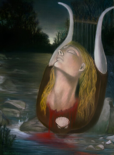 Painting titled "La Tête d'Orphée" by Delarivière, Original Artwork, Pastel