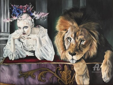 Pittura intitolato "The Lion King" da Fabrice Delfavero, Opera d'arte originale, Olio