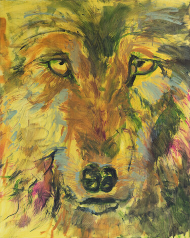 Ζωγραφική με τίτλο "Yellow wolf" από Delfina Petkow, Αυθεντικά έργα τέχνης, Ακρυλικό