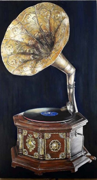 Painting titled "The gramophone" by Della Camilleri, Original Artwork, Acrylic