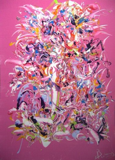 Peinture intitulée "rose explosif" par Delphine Bernard, Œuvre d'art originale, Huile