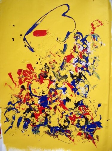 Peinture intitulée "lapin jaune" par Delphine Bernard, Œuvre d'art originale, Huile