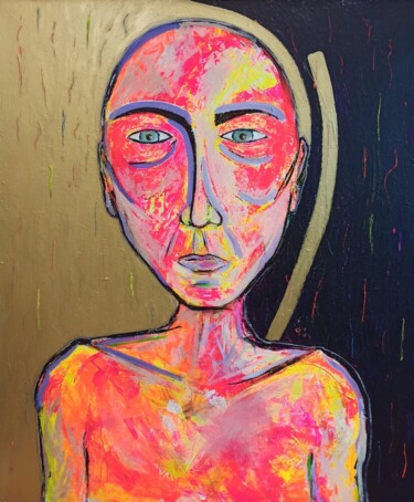 Painting titled "Autoportrait..." by Delphine Dessein, Original Artwork, Acrylic