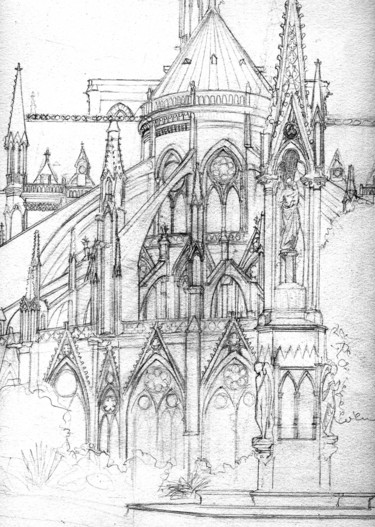 Drawing titled "Cathédrale Notre Da…" by Delphine Germain, Original Artwork, Pencil
