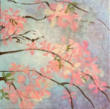 Painting titled "Printemps" by Delphine Menu, Original Artwork, Acrylic Mounted on Wood Stretcher frame