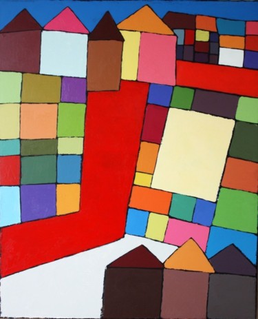Peinture intitulée "Paysage Route Rouge" par Delphine Mabed, Œuvre d'art originale, Huile