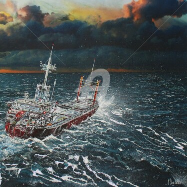 Collages getiteld "S 488 Marine" door Patrick Demelenne, Origineel Kunstwerk, Collages