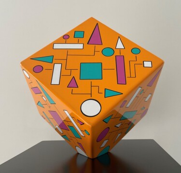 Γλυπτική με τίτλο "Color cube orange l…" από Rémy Demestre, Αυθεντικά έργα τέχνης, Ξύλο