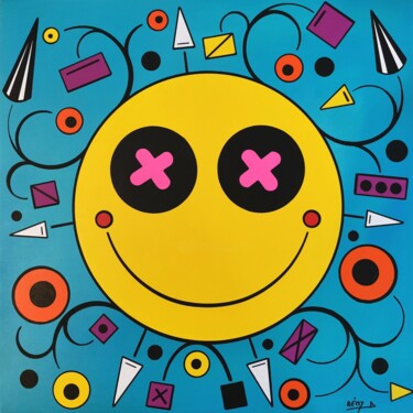 Malerei mit dem Titel "Psychédélic smiley" von Rémy Demestre, Original-Kunstwerk, Acryl Auf Karton montiert
