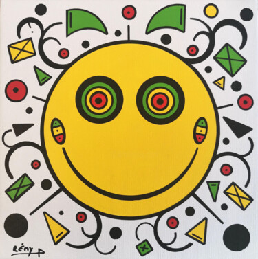 Painting titled "Smiley rasta" by Rémy Demestre, Original Artwork, Acrylic Mounted on Cardboard