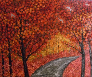 제목이 "Bosque rojo en otoño"인 미술작품 Yolanda Molina Brañas (demonio)로, 원작, 기름