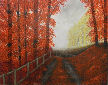 Painting titled "Bosque rojo" by Yolanda Molina Brañas (demonio), Original Artwork, Oil