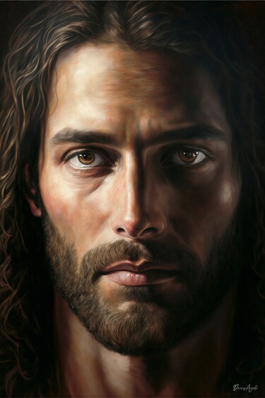 Digitale Kunst getiteld "Portrait of Jesus C…" door Denis Agati, Origineel Kunstwerk, AI gegenereerde afbeelding