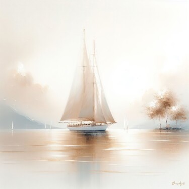 Digitale Kunst getiteld "Sailing yacht on th…" door Denis Agati, Origineel Kunstwerk, AI gegenereerde afbeelding