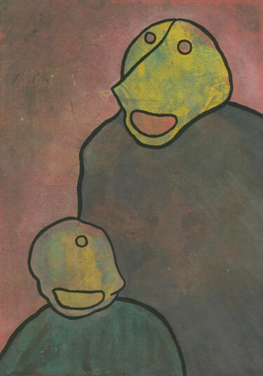 Pintura titulada ""Семейное фото"" por Denis Aleksandrovich, Obra de arte original, Gouache