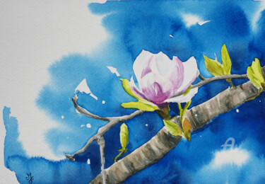 Painting titled "Magnolia forever" by Emilie Denis, Original Artwork, Watercolor