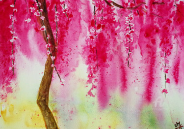 Pintura intitulada "Le printemps du cer…" por Emilie Denis, Obras de arte originais, Aquarela