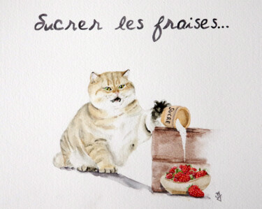 Schilderij getiteld "Sucrer les fraises" door Emilie Denis, Origineel Kunstwerk, Aquarel