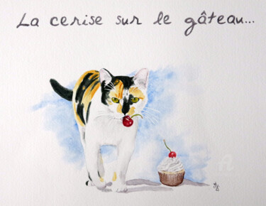 Malarstwo zatytułowany „La cerise sur le gâ…” autorstwa Emilie Denis, Oryginalna praca, Akwarela