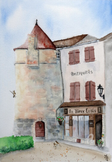 Pintura intitulada "La tour du portier…" por Emilie Denis, Obras de arte originais, Aquarela