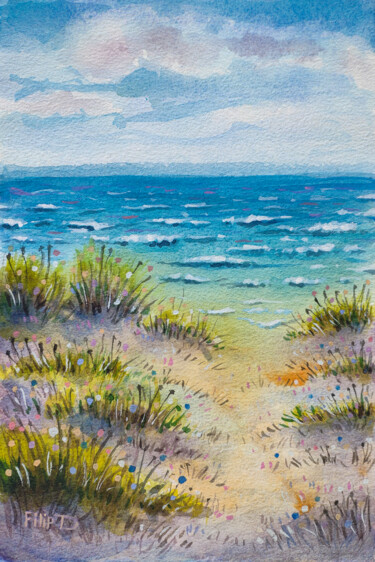 Картина под названием "Морской берег" - Денис Филип, Подлинное произведение искусства, Акварель
