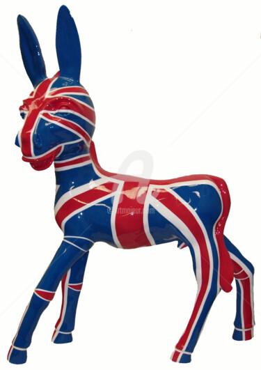 Sculpture intitulée "El burro made engla…" par Denis Michel (2nyss), Œuvre d'art originale, Résine Monté sur Plexiglas
