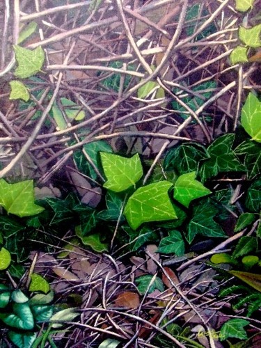 Painting titled "Sous-bois" by Denis Cousin, Original Artwork, Oil