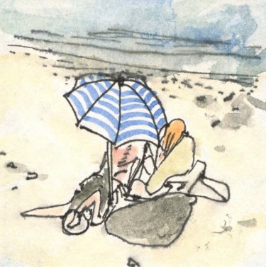 Dessin intitulée "Landes, plage de Me…" par Denis Demouge, Œuvre d'art originale