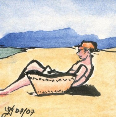 Dessin intitulée "Landes, plage de Me…" par Denis Demouge, Œuvre d'art originale