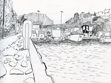 Dessin intitulée "Montbéliard, port d…" par Denis Demouge, Œuvre d'art originale