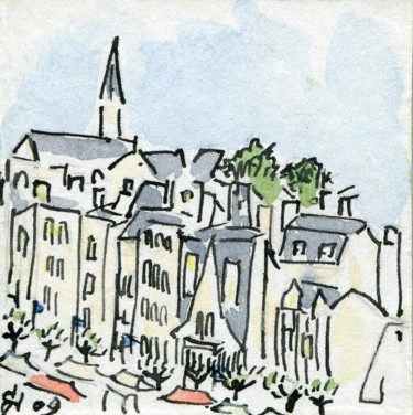 Dessin intitulée "Trouville un jour d…" par Denis Demouge, Œuvre d'art originale