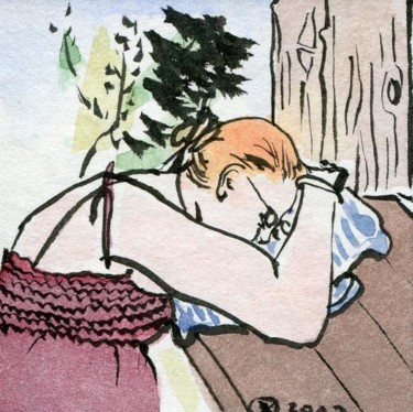 Dessin intitulée "Suzanne dort à la P…" par Denis Demouge, Œuvre d'art originale