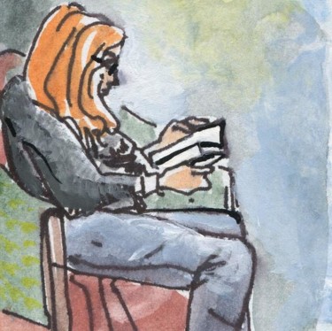 Dessin intitulée "Suzanne en lecture…" par Denis Demouge, Œuvre d'art originale