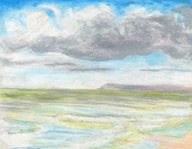 Dessin intitulée "La plage de Trouvil…" par Denis Demouge, Œuvre d'art originale