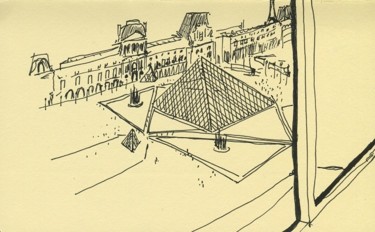 Dessin intitulée "Paris, la pyramide…" par Denis Demouge, Œuvre d'art originale, Autre
